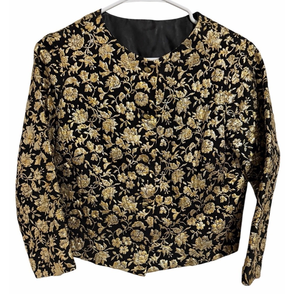 Embroidered Floral Jacket Black/Gold Asian Boho Glam Women's Size Small?